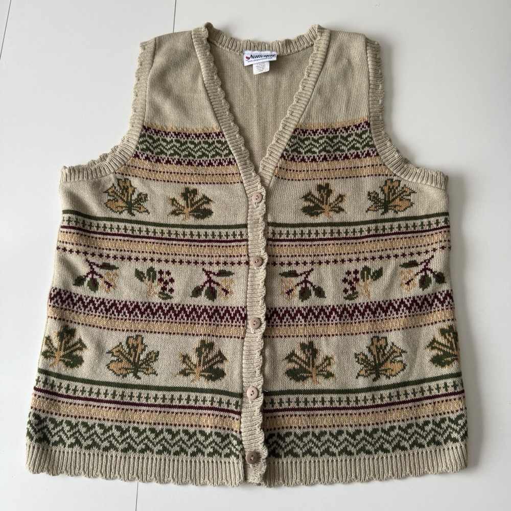 Vintage National Cottage‎ Core Knit Sweater Vest Women's Size Large